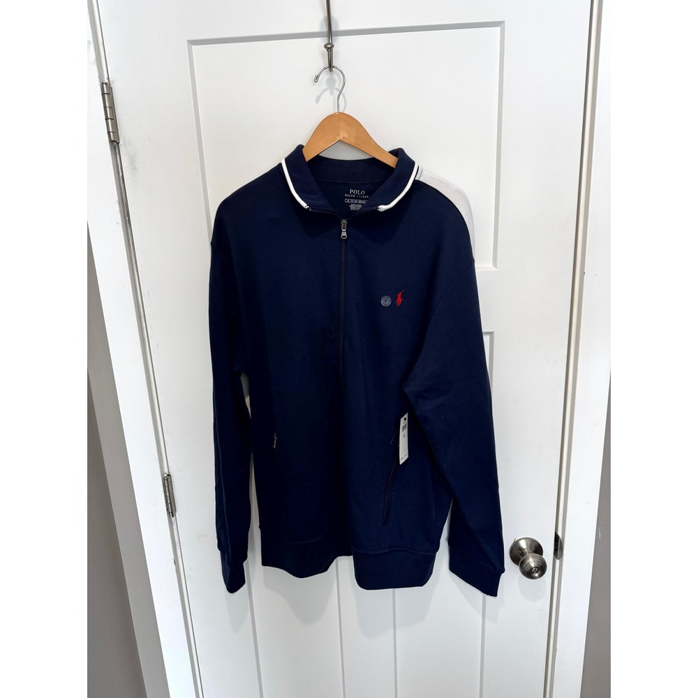 Polo Ralph Lauren Men Navy Full Zip Track Jacket White Stripe XL NEW $125